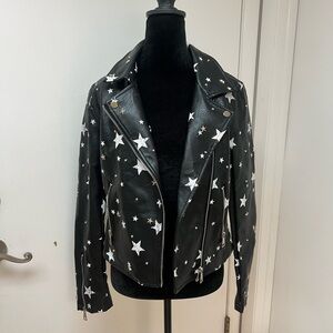 Vigoss Black Leather Jacket with White Stars